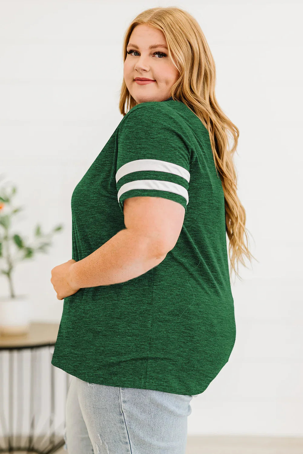 Plus Size Striped V-Neck Short Sleeve T-Shirt - Southern Shores Clothing