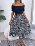 Printed Off-Shoulder Ruffle Hem Dress - Southern Shores Clothing