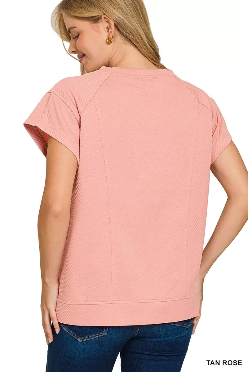 Textured Knit Jacquard Short Sleeve Blouse - Southern Shores Clothing