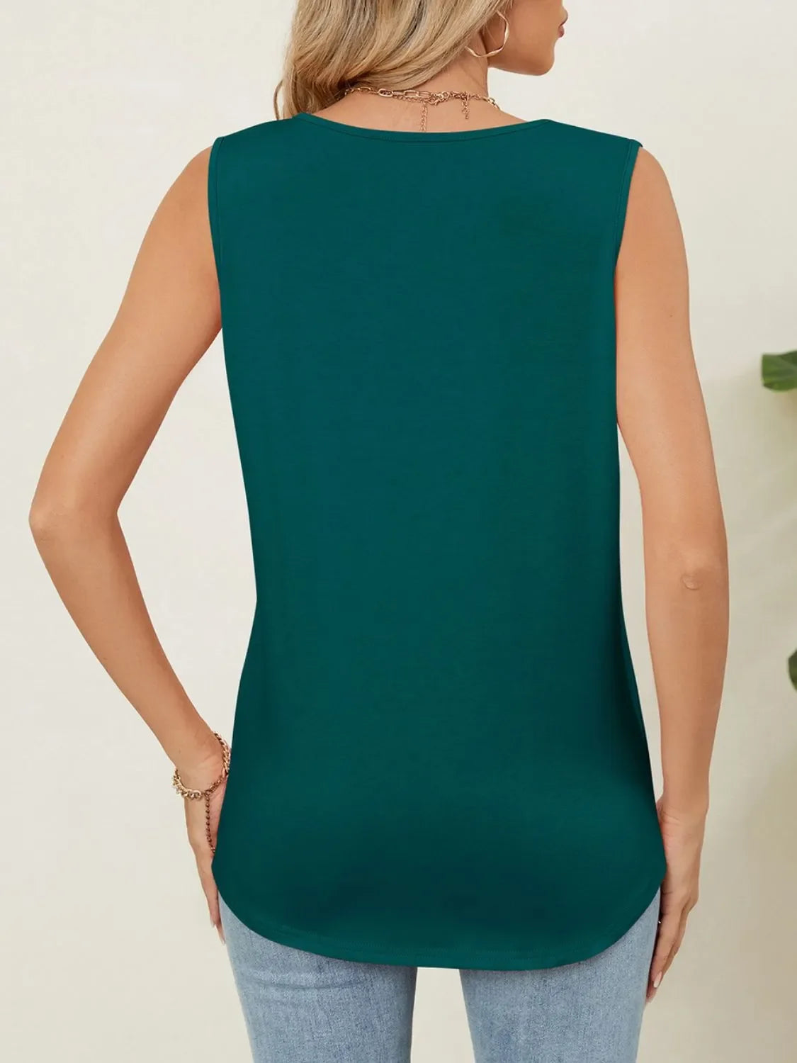 Round Neck Sleeveless Tank Top With Pleated Front Detail - Southern Shores Clothing