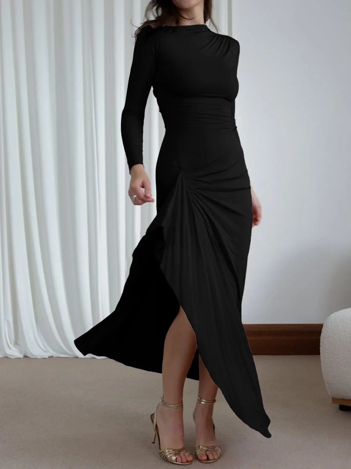 Ruched Long Sleeve Maxi Dress For Everyday Coastal Charm - Southern Shores Clothing