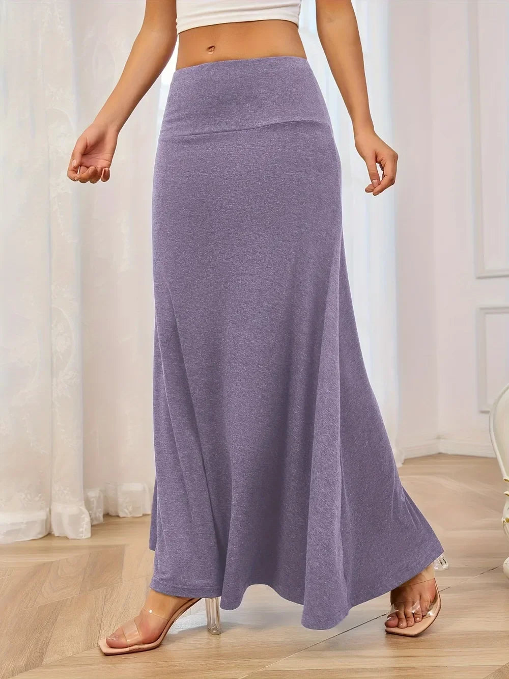 Elegant Solid Elastic Waist Flowy Maxi Skirt - Southern Shores Clothing
