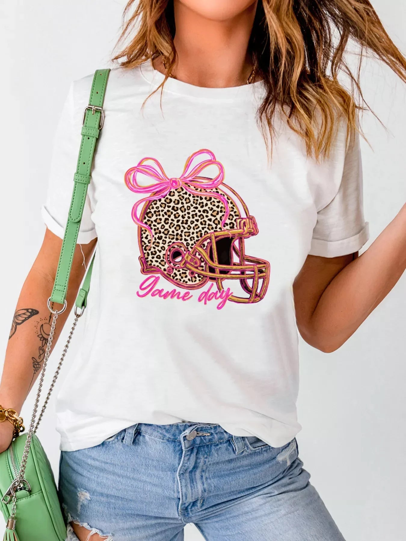 Leopard Game Day Helmet Graphic Tee - Southern Shores Clothing
