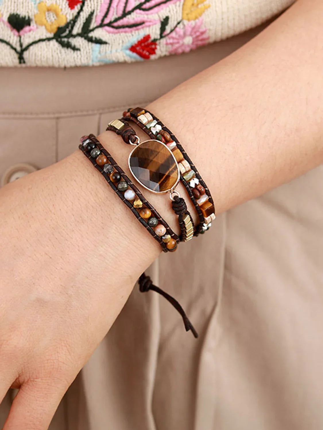 Geometric Shape Triple Layer Bracelet Imperial Jasper Pyrite - Southern Shores Clothing