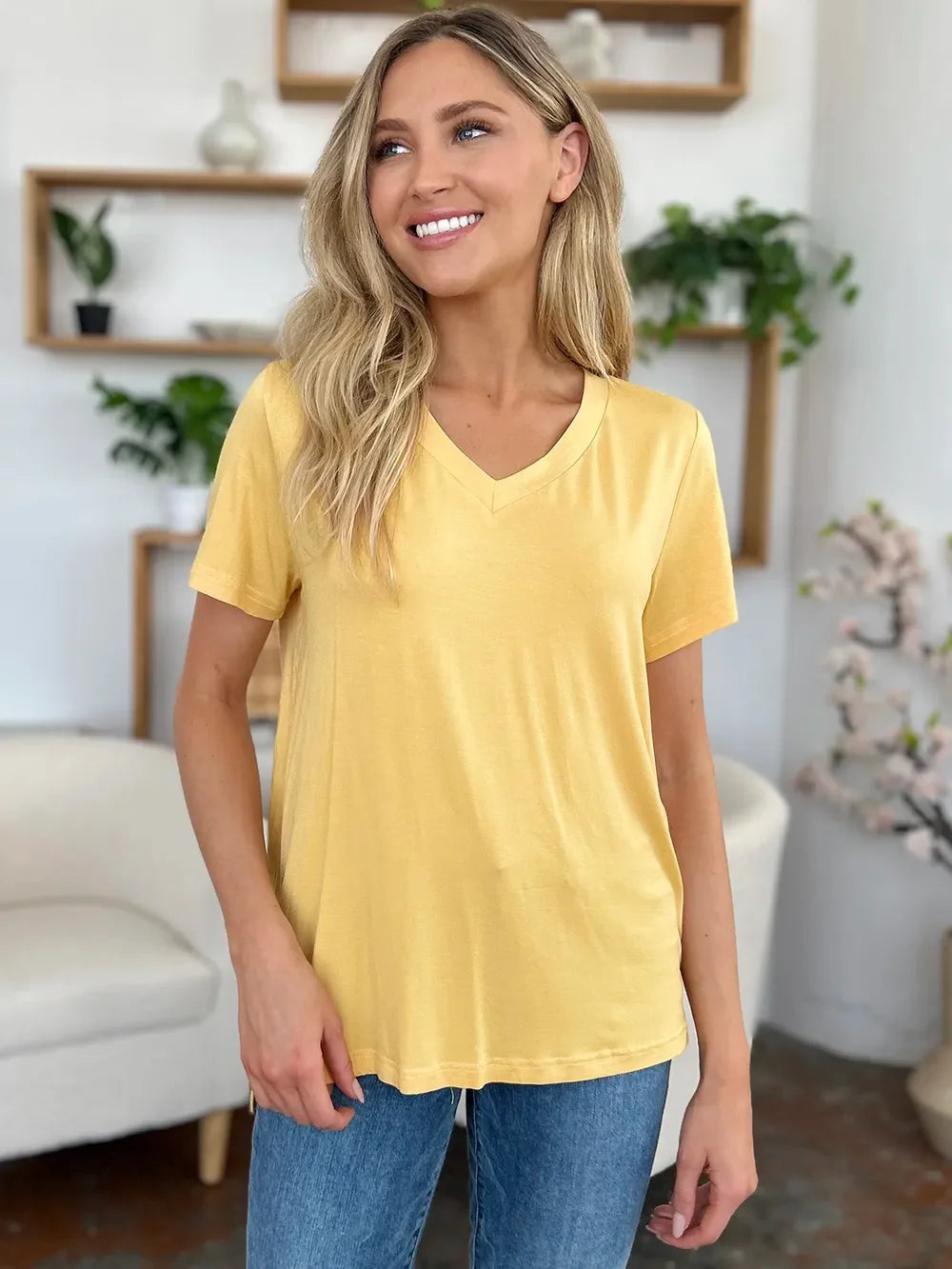 Basic Bae Bamboo Full Size V-Neck High-Low T-Shirt - Southern Shores Clothing