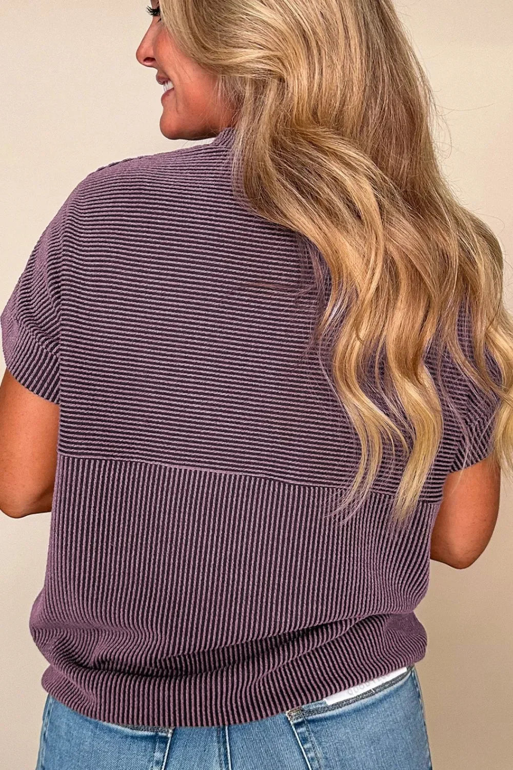 Corded Knit Mock Neck Short Sleeve T Shirt With Stretch - Southern Shores Clothing