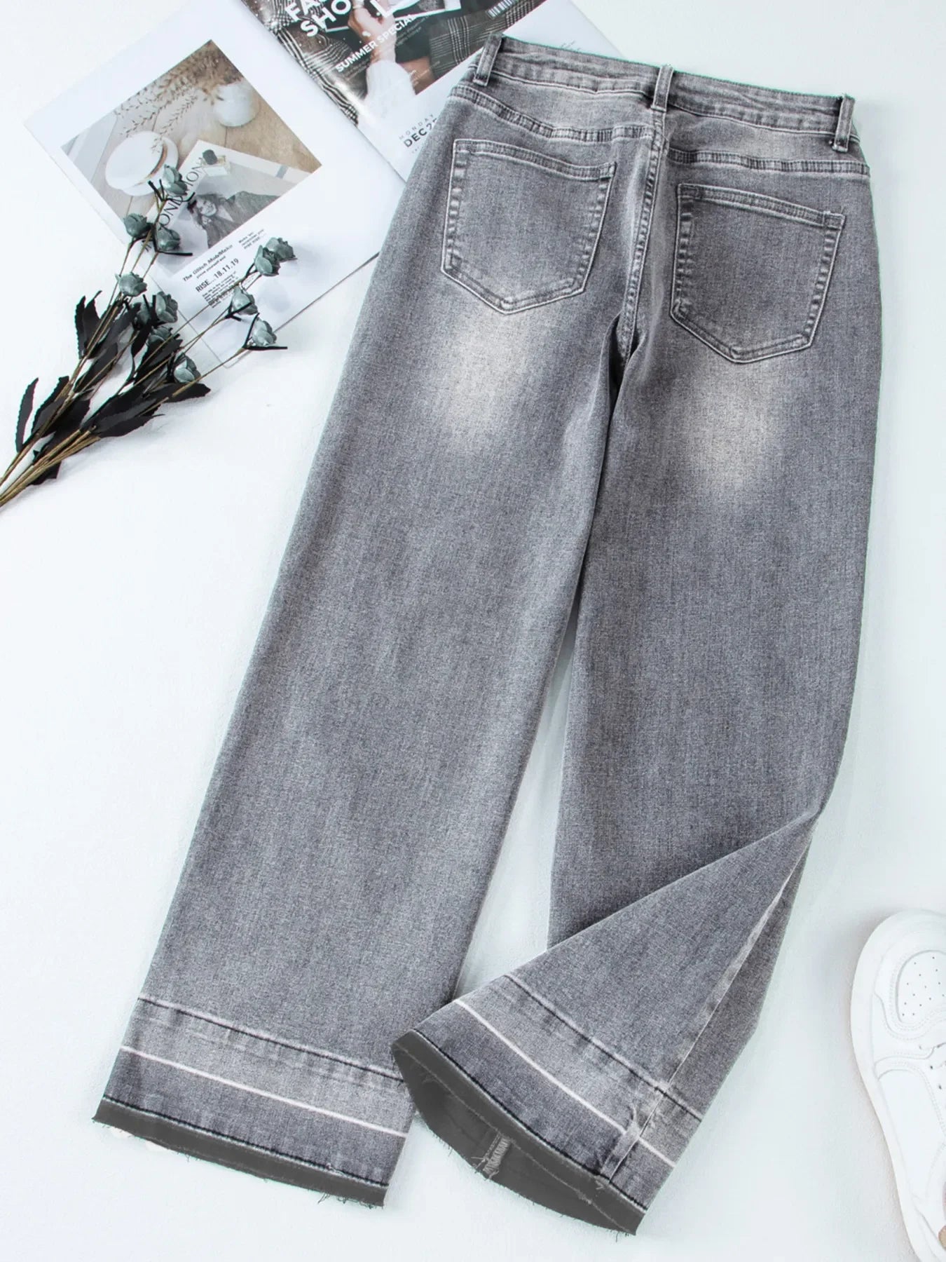 Beachside High Waist Wide Leg Washed Denim Jeans - Southern Shores Clothing