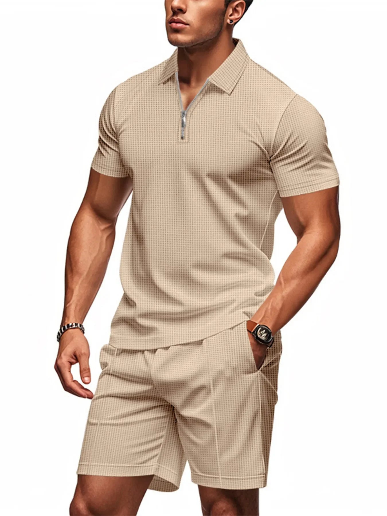 Men's Plus Size Quarter Zip Short Sleeve Top and Shorts Set - Southern Shores Clothing
