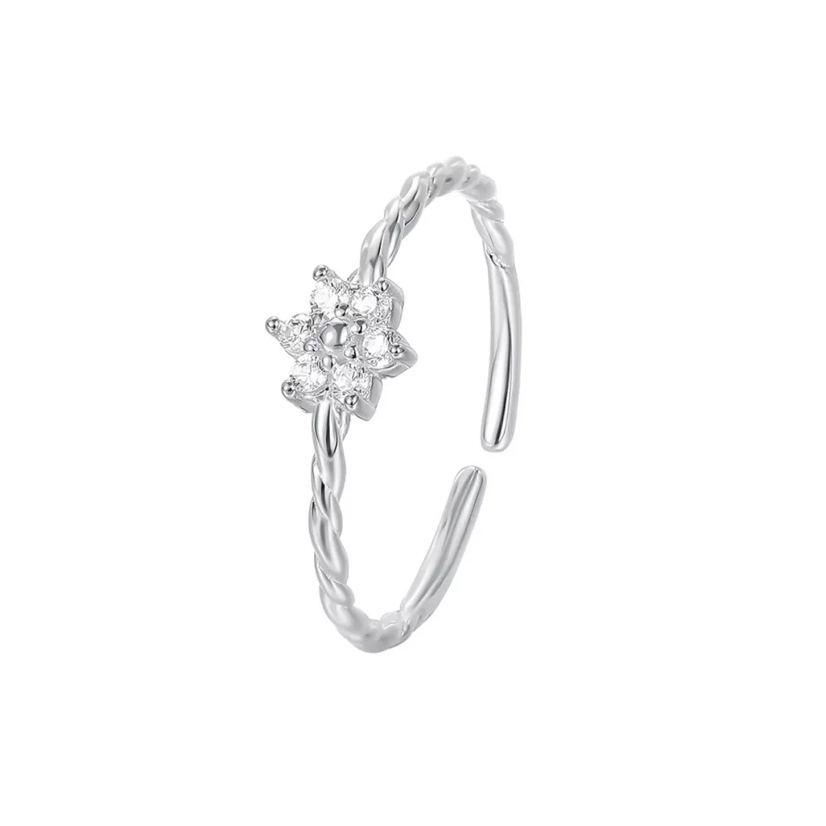 Sterling Silver Zircon Flower Ring With Open Band Design - Southern Shores Clothing