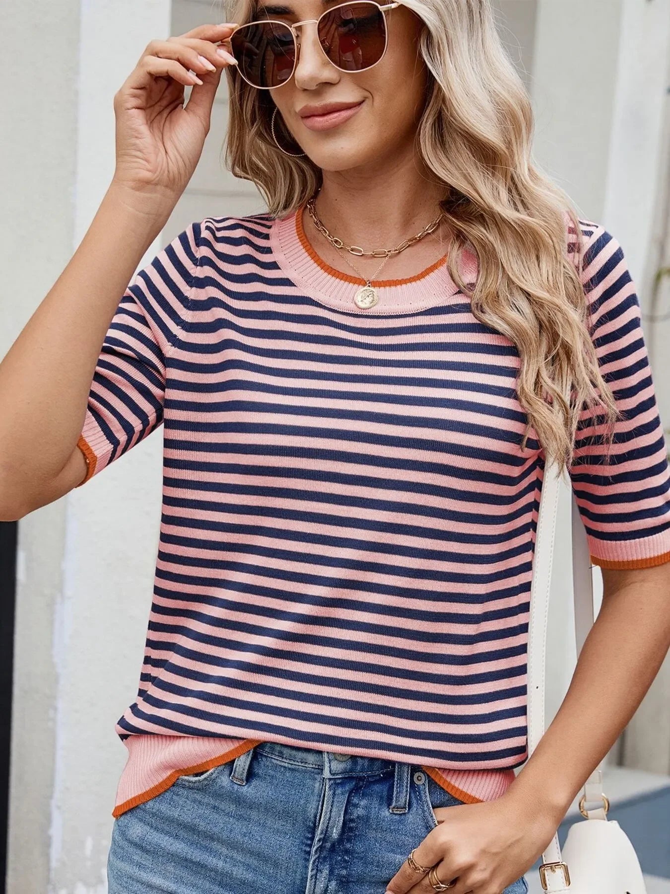 Striped Casual T-Shirt With Contrast Trim Basic Fit - Southern Shores Clothing