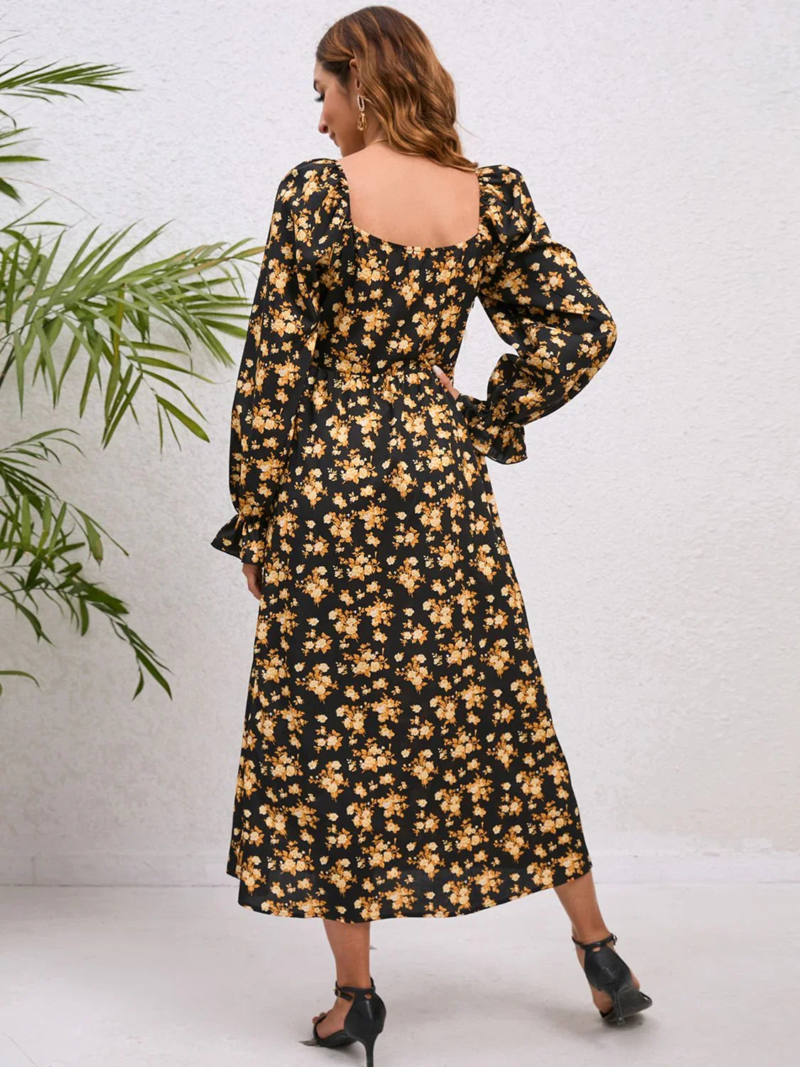 Casual Coastal Flounce Sleeve Slit Midi Dress - Southern Shores Clothing