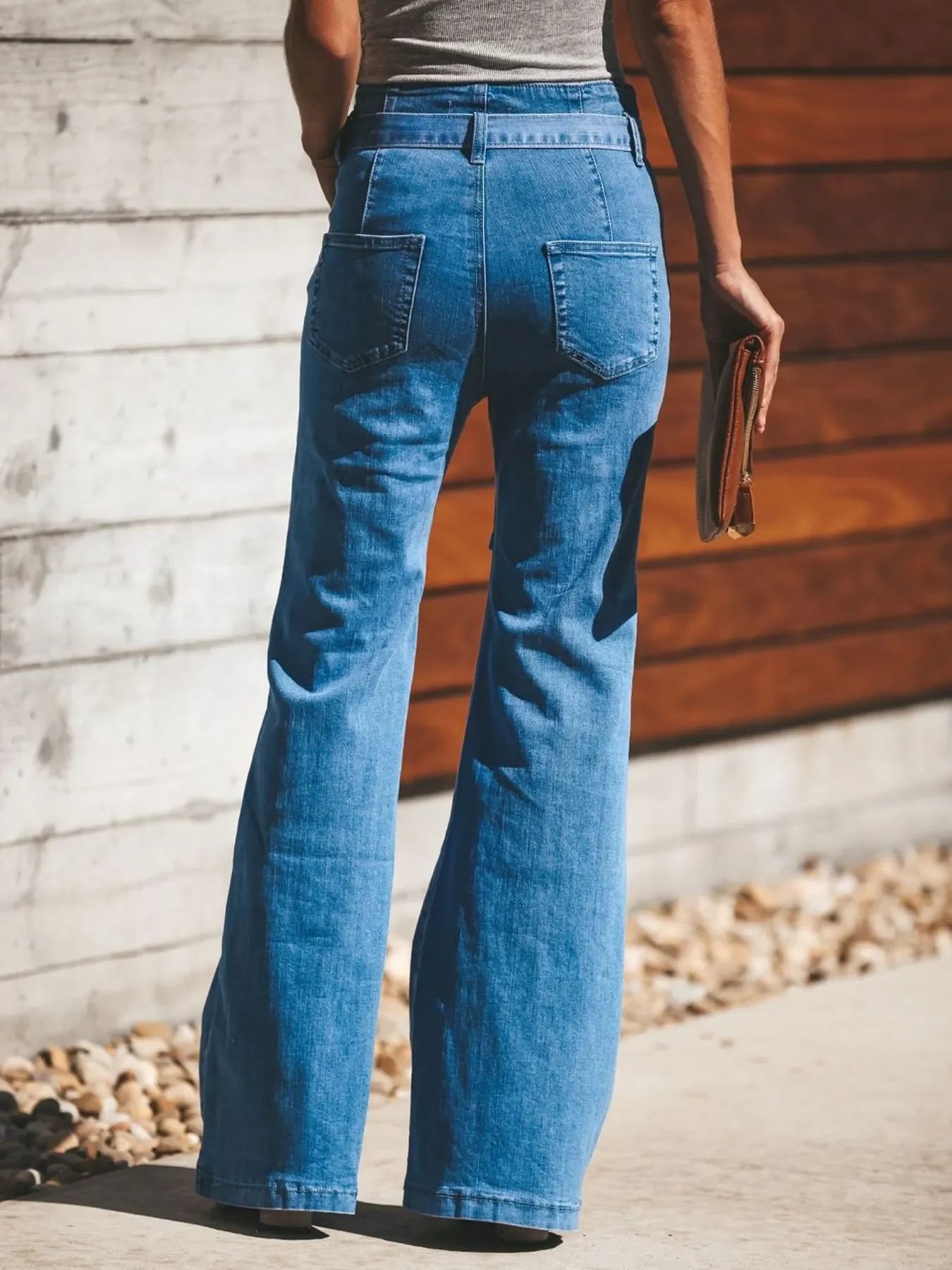 Beach Inspired High Waisted Tie Front Flare Denim Jeans - Southern Shores Clothing