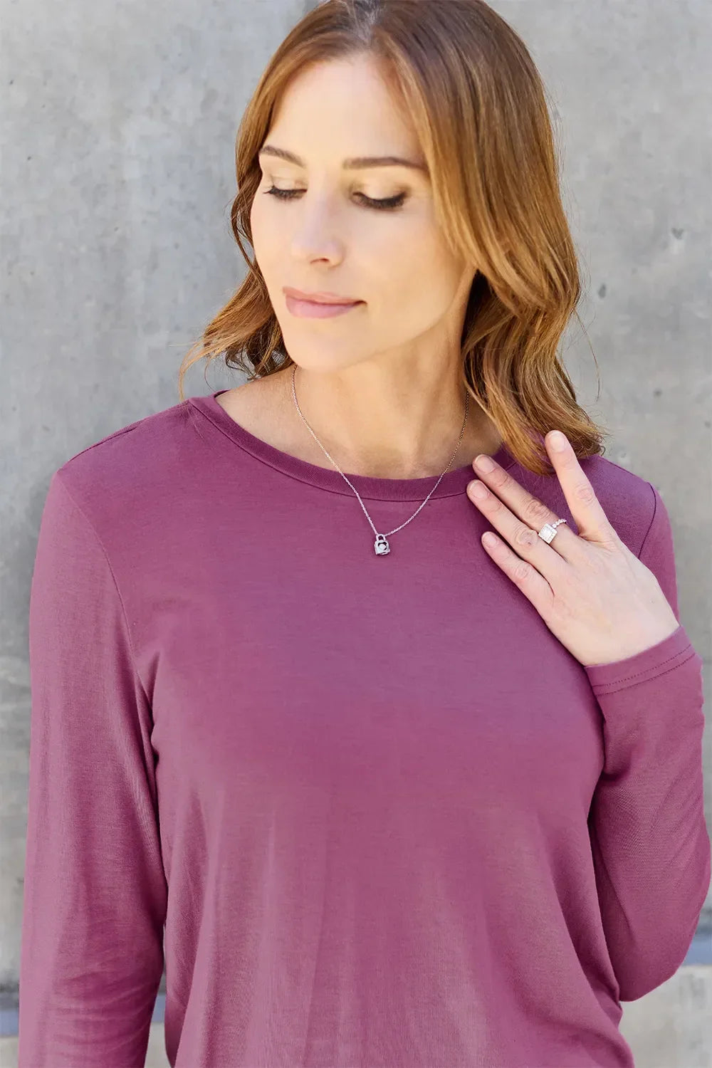 Basic Round Neck Long Sleeve Knit Top Silhouette - Southern Shores Clothing