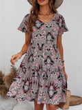 Printed V-Neck Tiered Dress For Casual Summer - Southern Shores Clothing