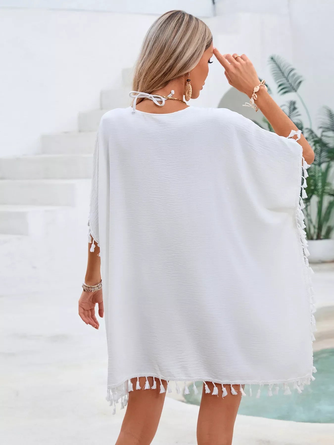 Crochet Trim Tassel Cover Up Dress With Lattice Front Detail - Southern Shores Clothing
