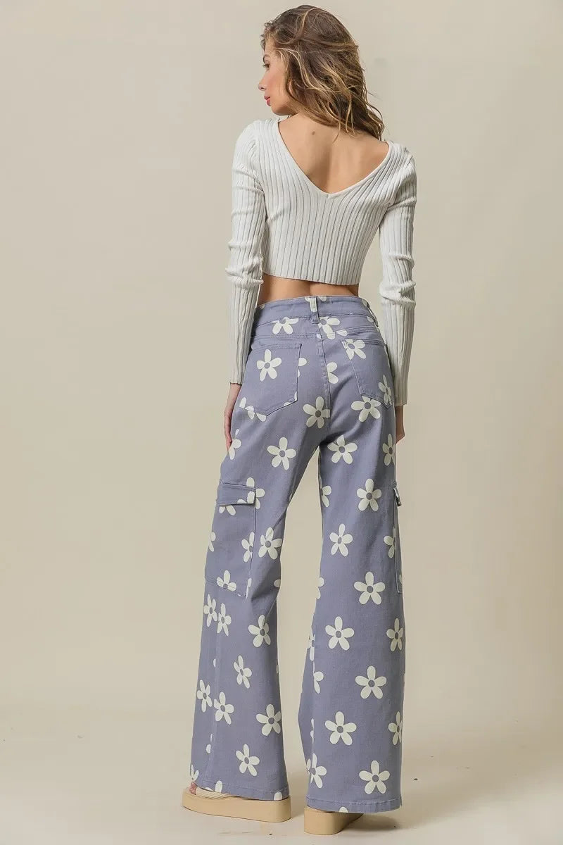 Floral Printed Wide Leg Pants With Pockets - Southern Shores Clothing