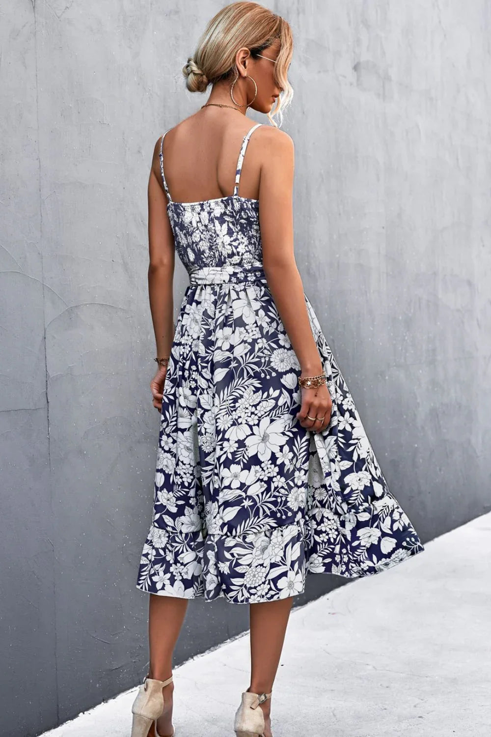 Floral Frill Trim Scoop Neck Spaghetti Strap Dress - Southern Shores Clothing
