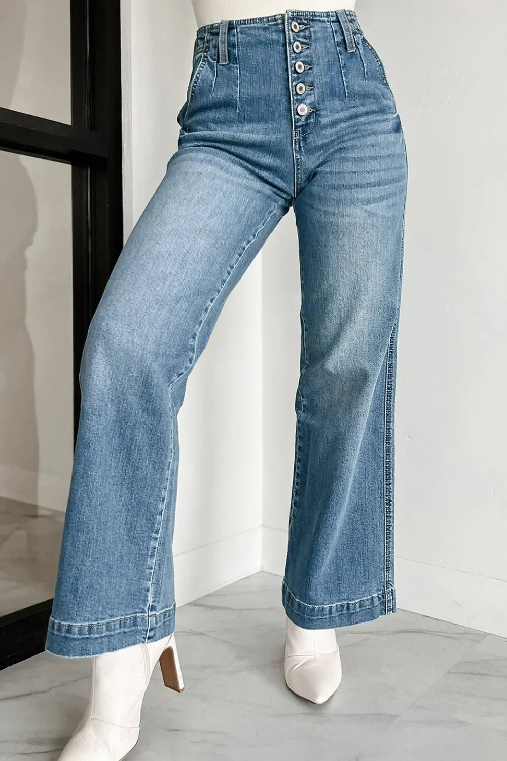 Classic Nautical Inspired High Waist Button Fly Jeans