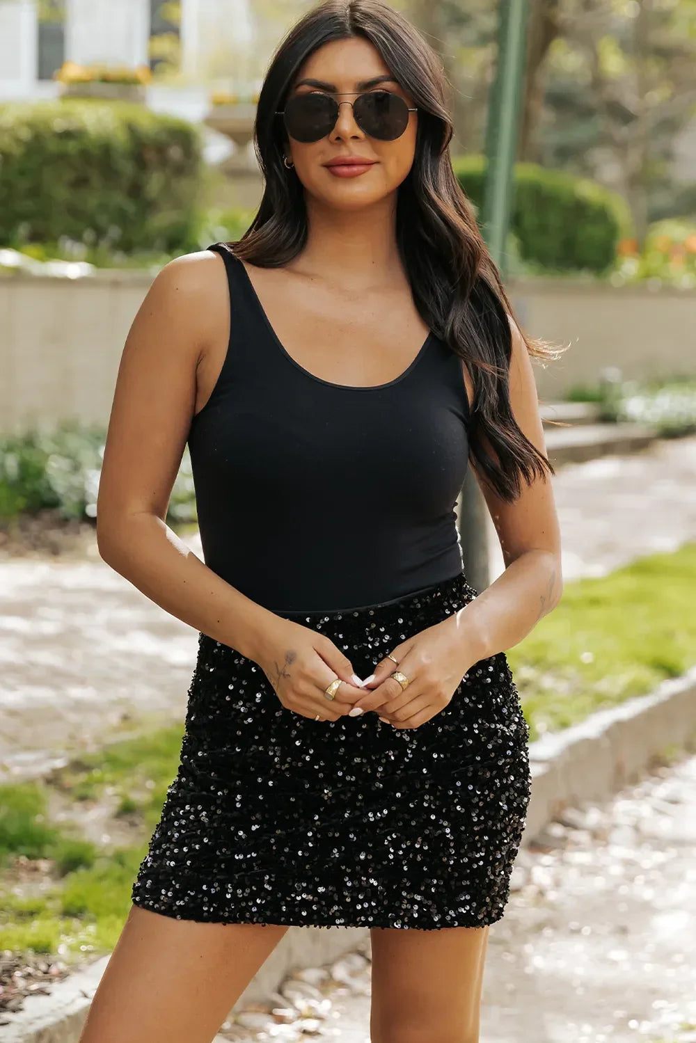 Sequin Mini Skirt With Sheer Unlined Design - Southern Shores Clothing
