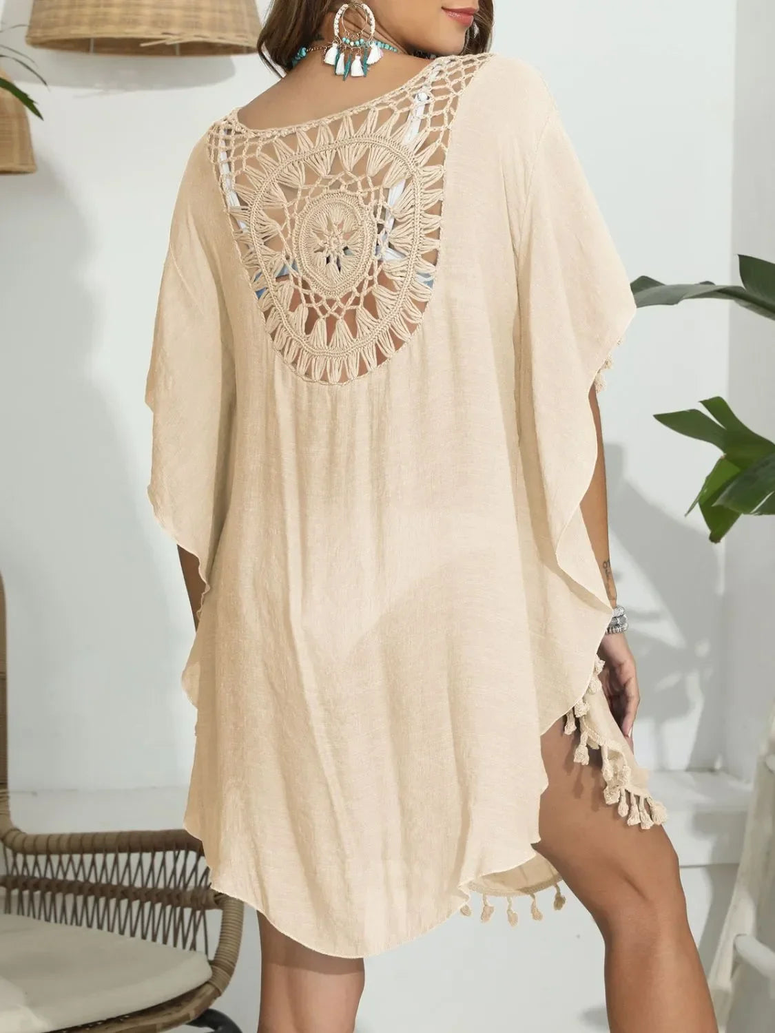 Tassel Crochet Round Neck Cover Up - Southern Shores Clothing