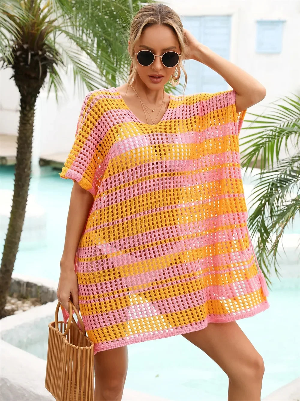 Angel Wings Striped V-Neck Cover Up One Size - Southern Shores Clothing