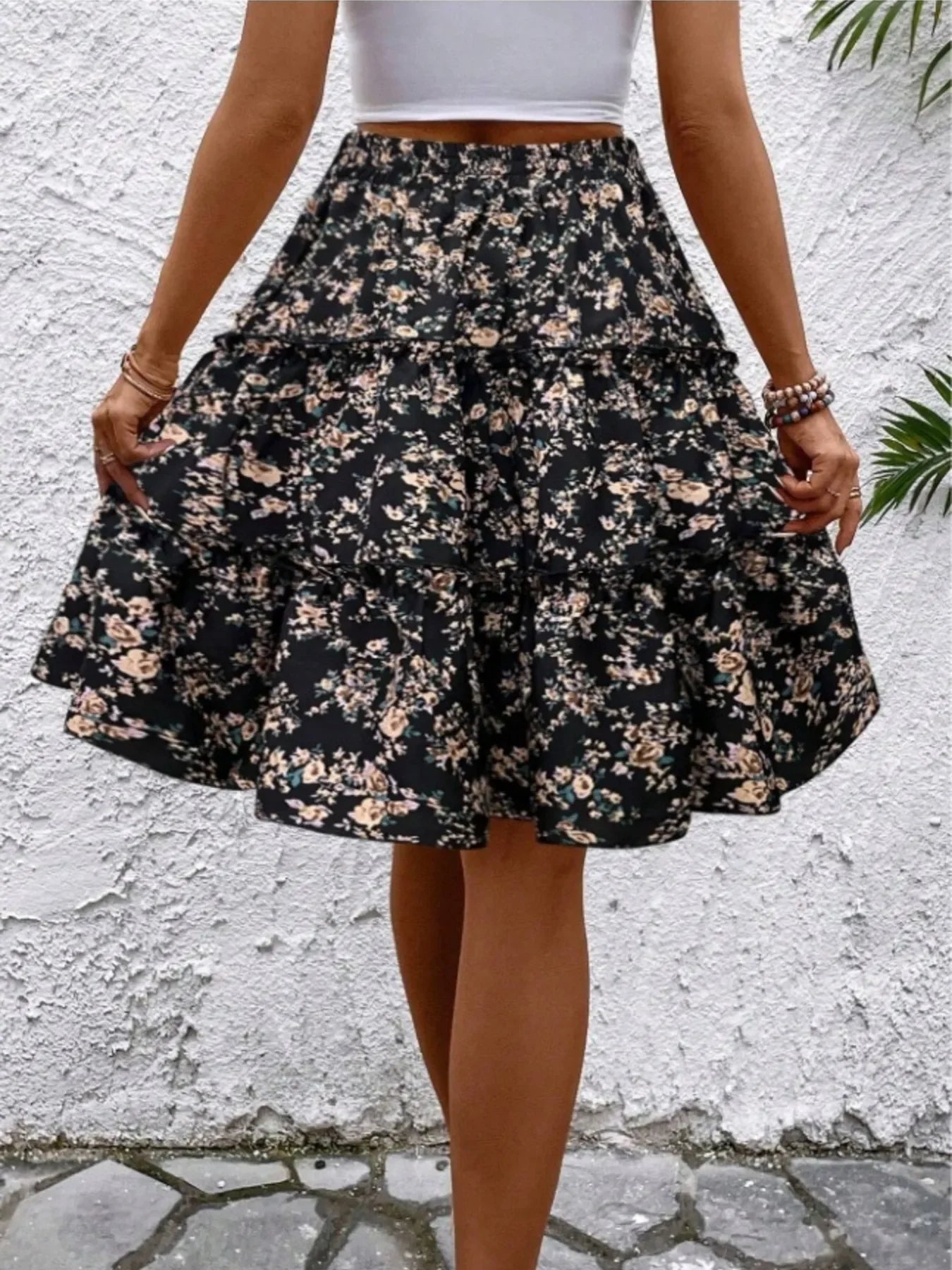 Floral Print Midi Skirt Lightweight Fabric - Southern Shores Clothing