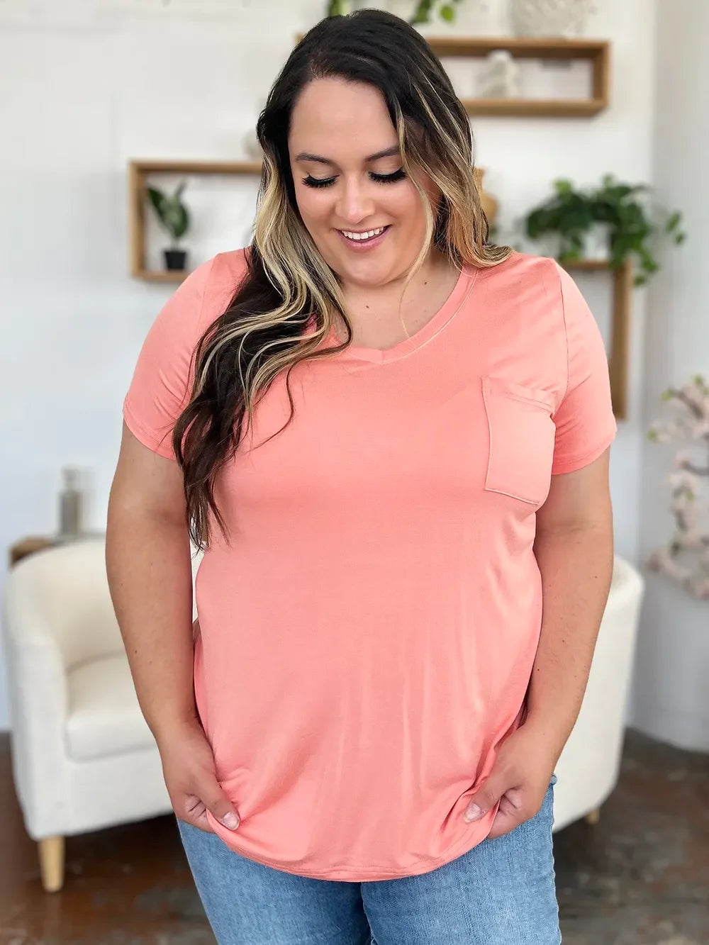 Basic Bae Bamboo Full Size V-Neck Short Sleeve T-Shirt - Southern Shores Clothing