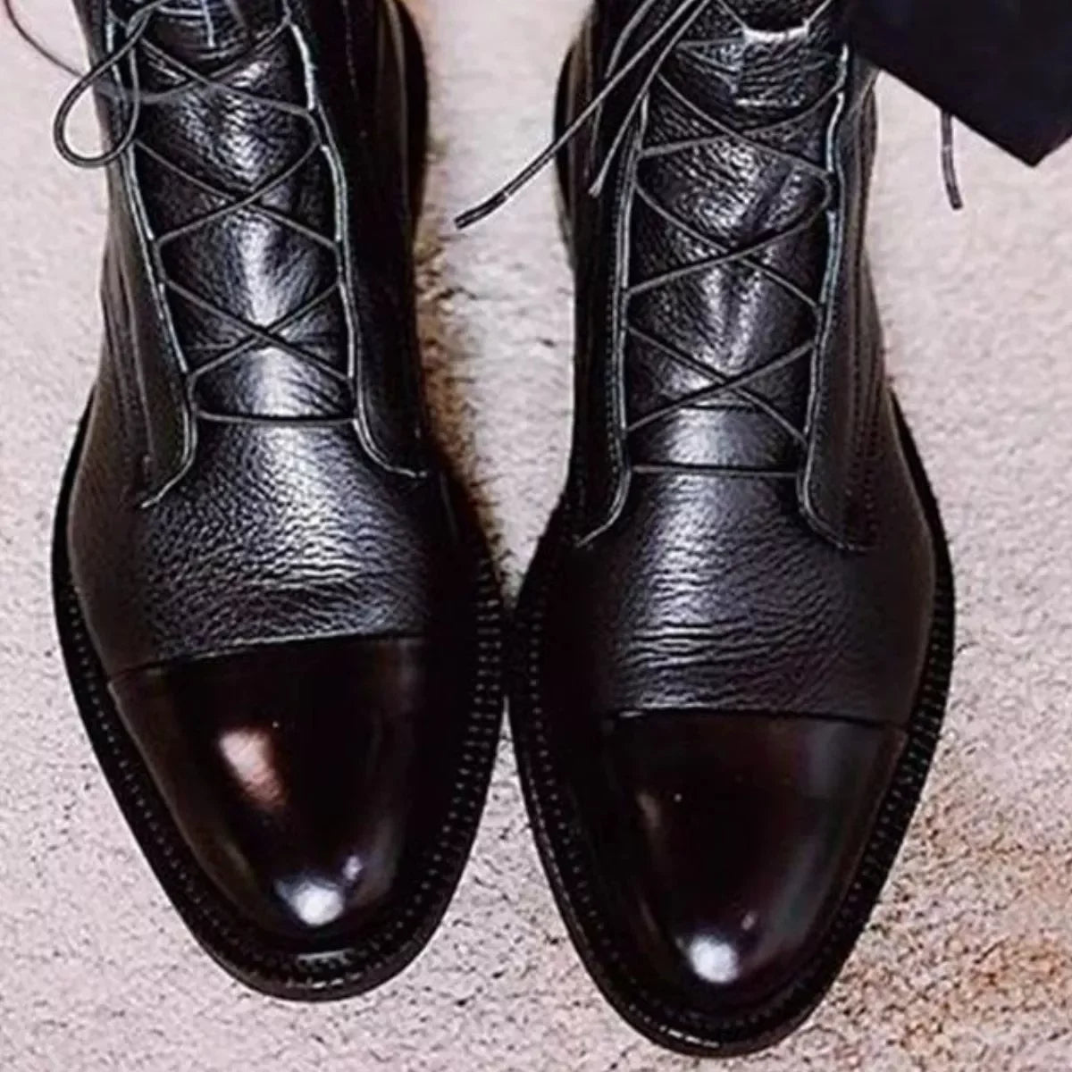 Lace Up Leather Boots With Flat Heel Classic - Southern Shores Clothing
