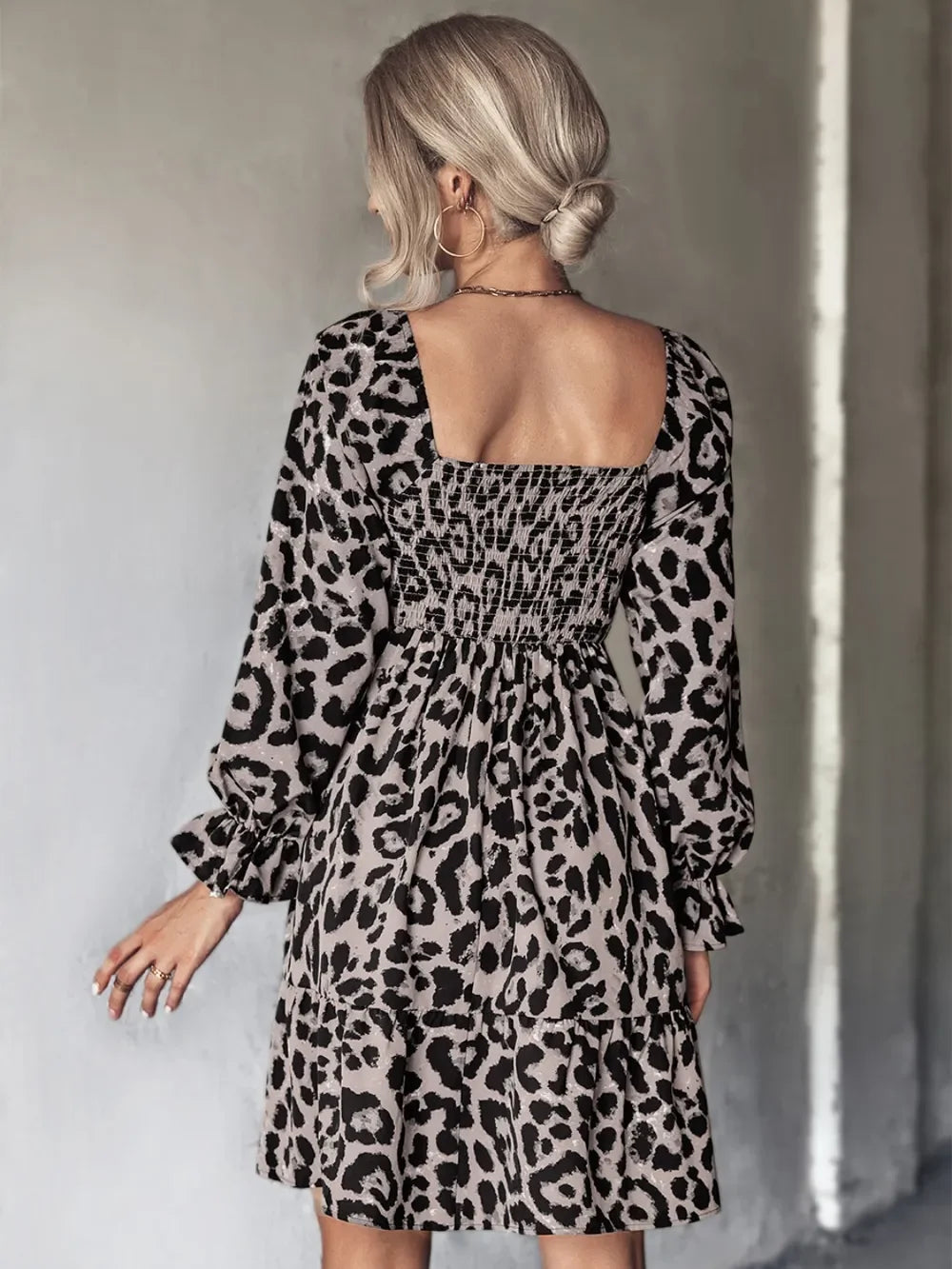 Leopard Smocked Flounce Sleeve Mini Dress - Southern Shores Clothing