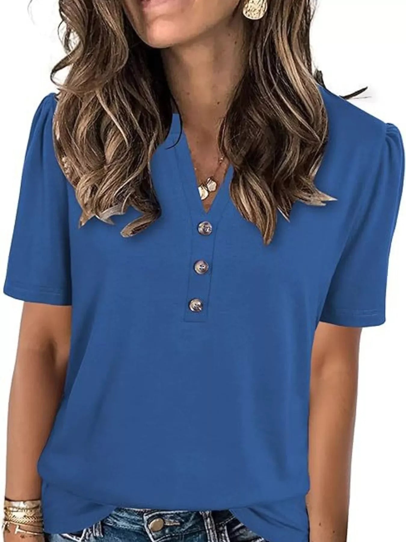 Notched Short Sleeve Blouse Plus Size - Southern Shores Clothing