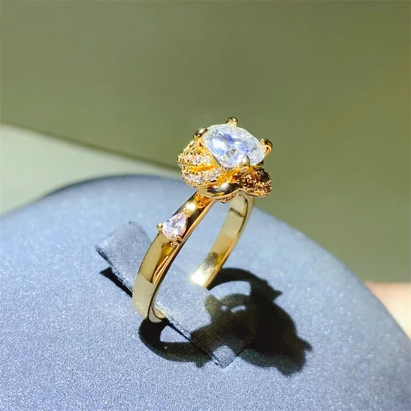 1 Carat Moissanite Zircon Halo Sterling Silver Ring - Southern Shores Clothing