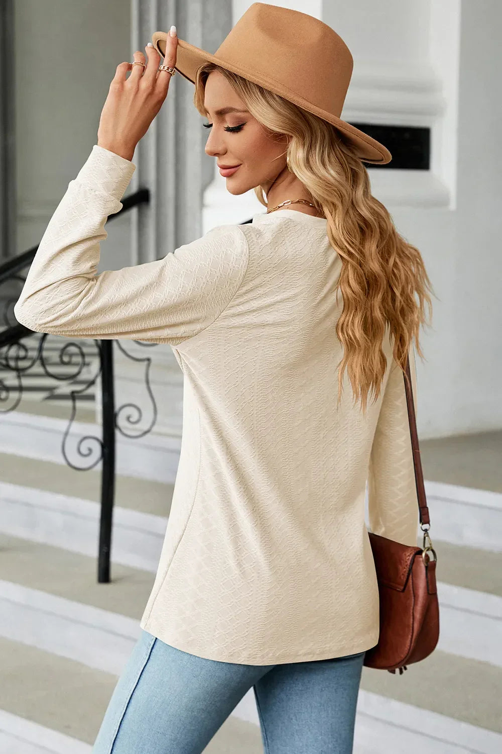 Notched Buttoned Long Sleeve Stretch T Shirt - Southern Shores Clothing