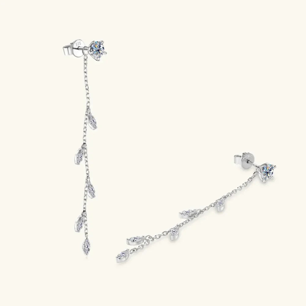 1.38 Carat Moissanite Sterling Silver Leaf Earrings - Southern Shores Clothing