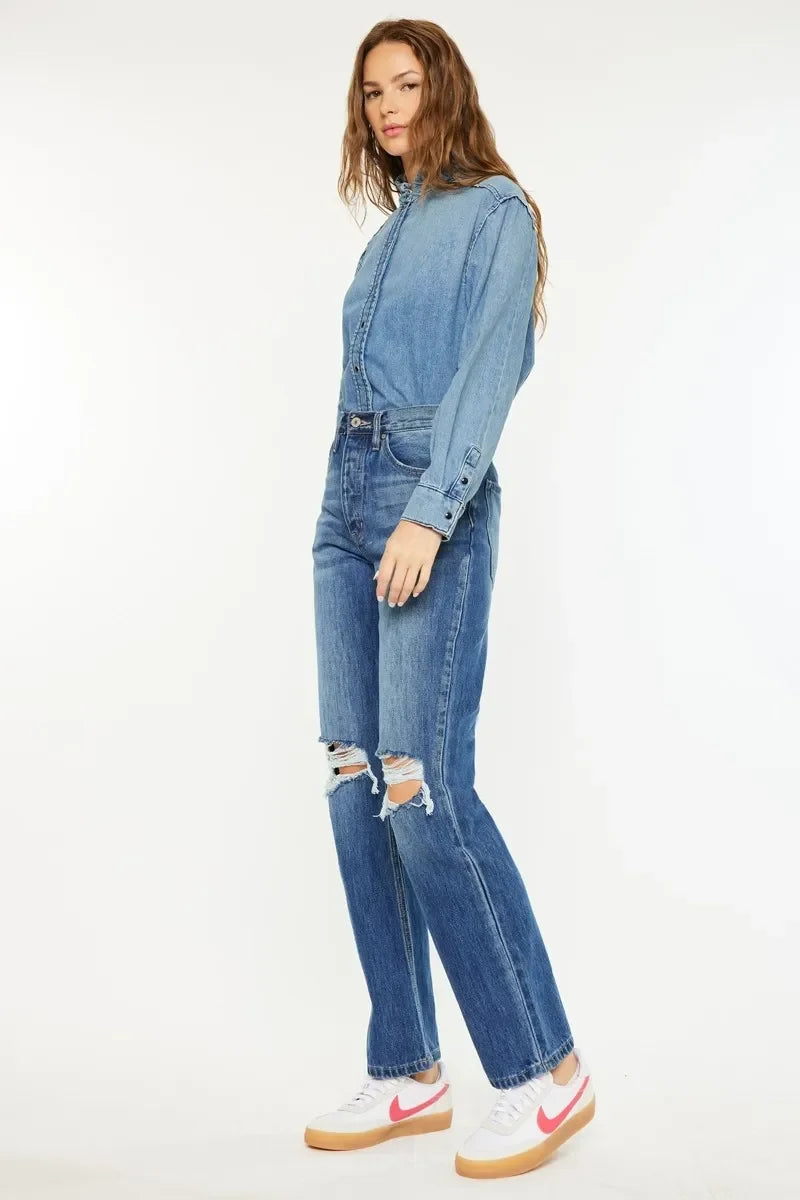 Nautical Inspired Ultra High Rise 90s Boyfriend Jeans - Southern Shores Clothing