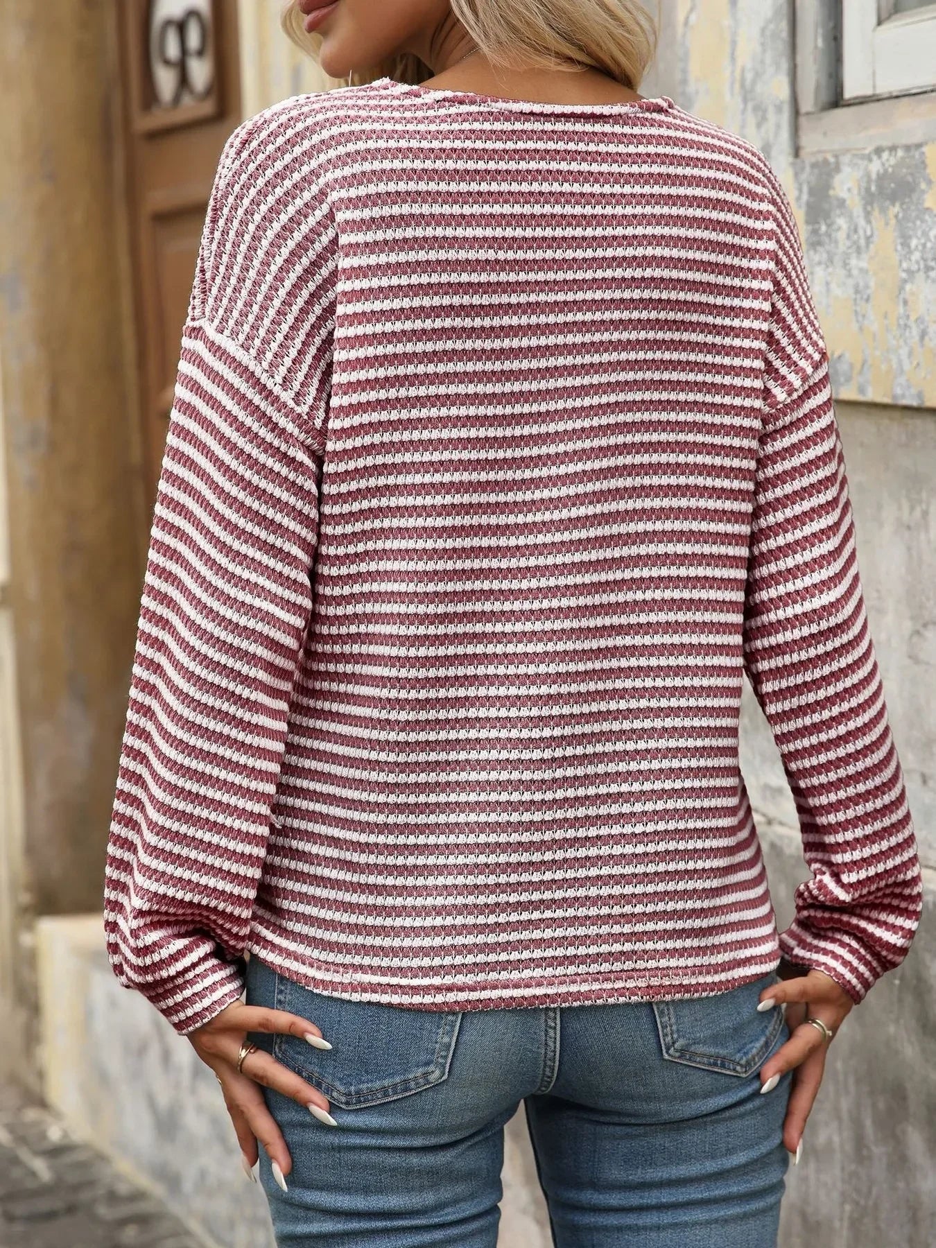 Striped V-Neck Button Front Casual Top - Southern Shores Clothing