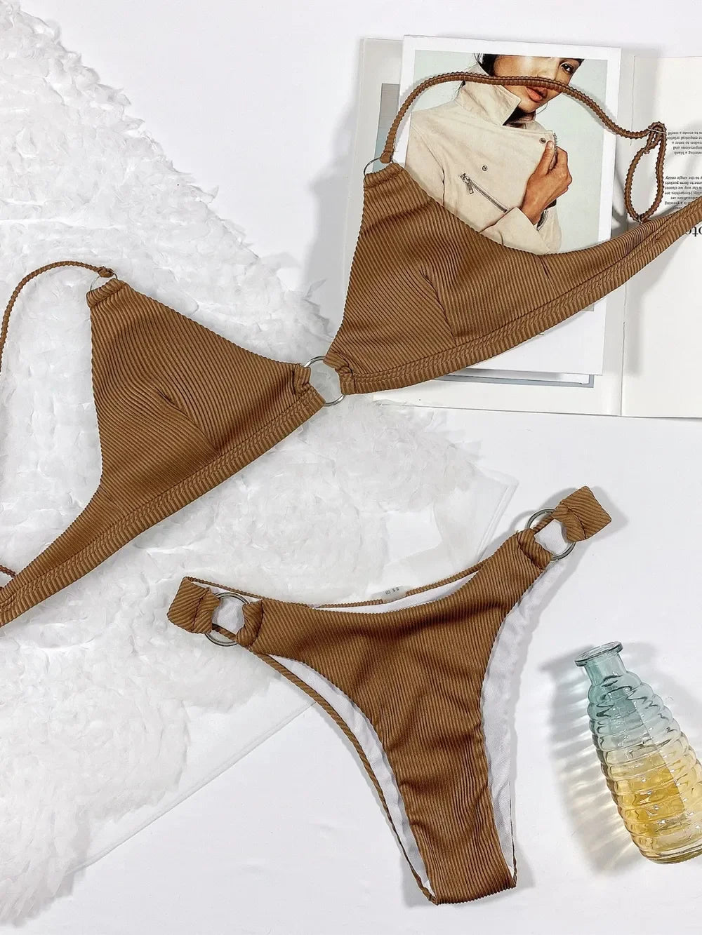 Two-Piece Plunge Spaghetti Strap Swim Set With Removable Pads - Southern Shores Clothing
