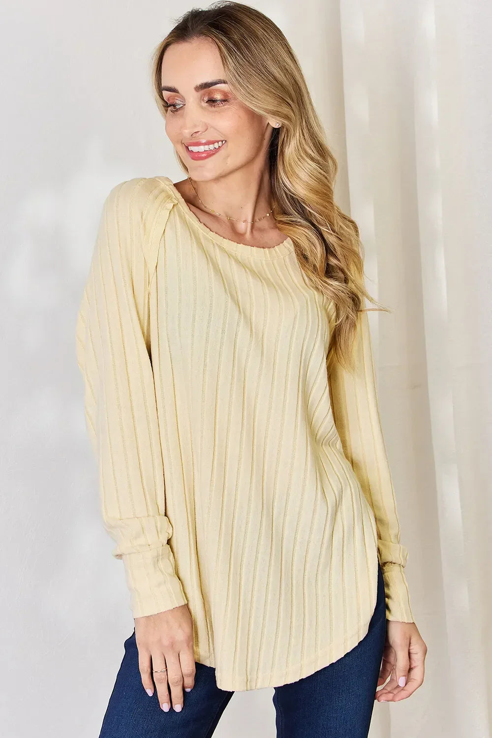 Ribbed Round Neck Slit T Shirt With Stretch - Southern Shores Clothing