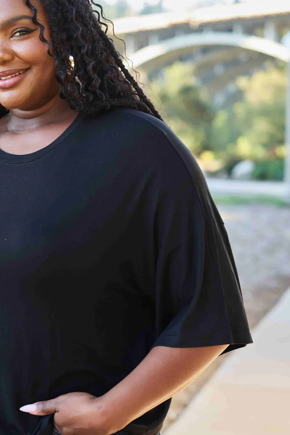 Basic Round Neck Drop Shoulder Tee Top for Layering - Southern Shores Clothing