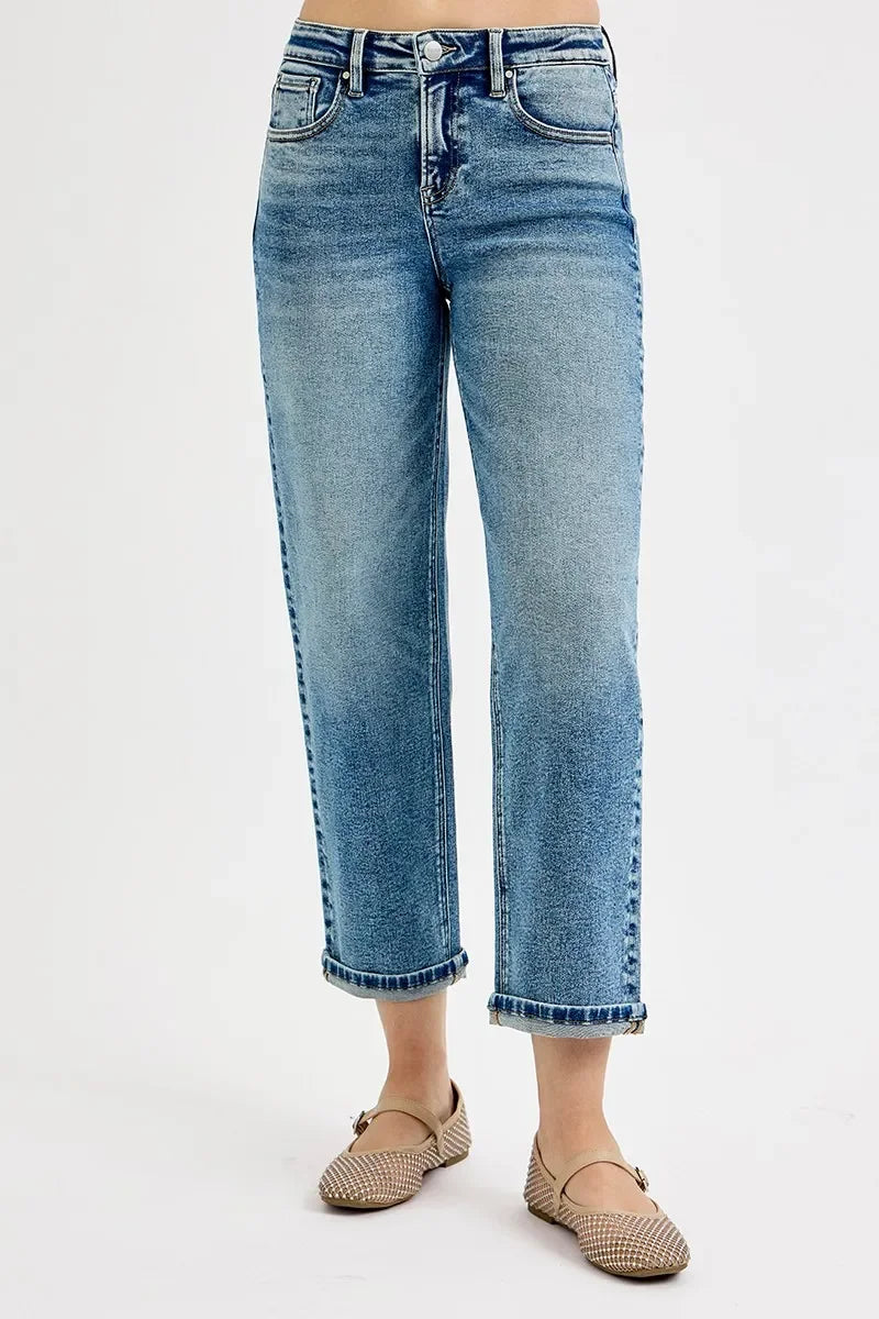 High Rise Crop Boyfriend Jeans Plus Size Relaxed Fit Denim - Southern Shores Clothing