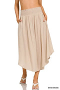 Woven Crinkle Smocked Waist Maxi Skirt With Pockets - Southern Shores Clothing