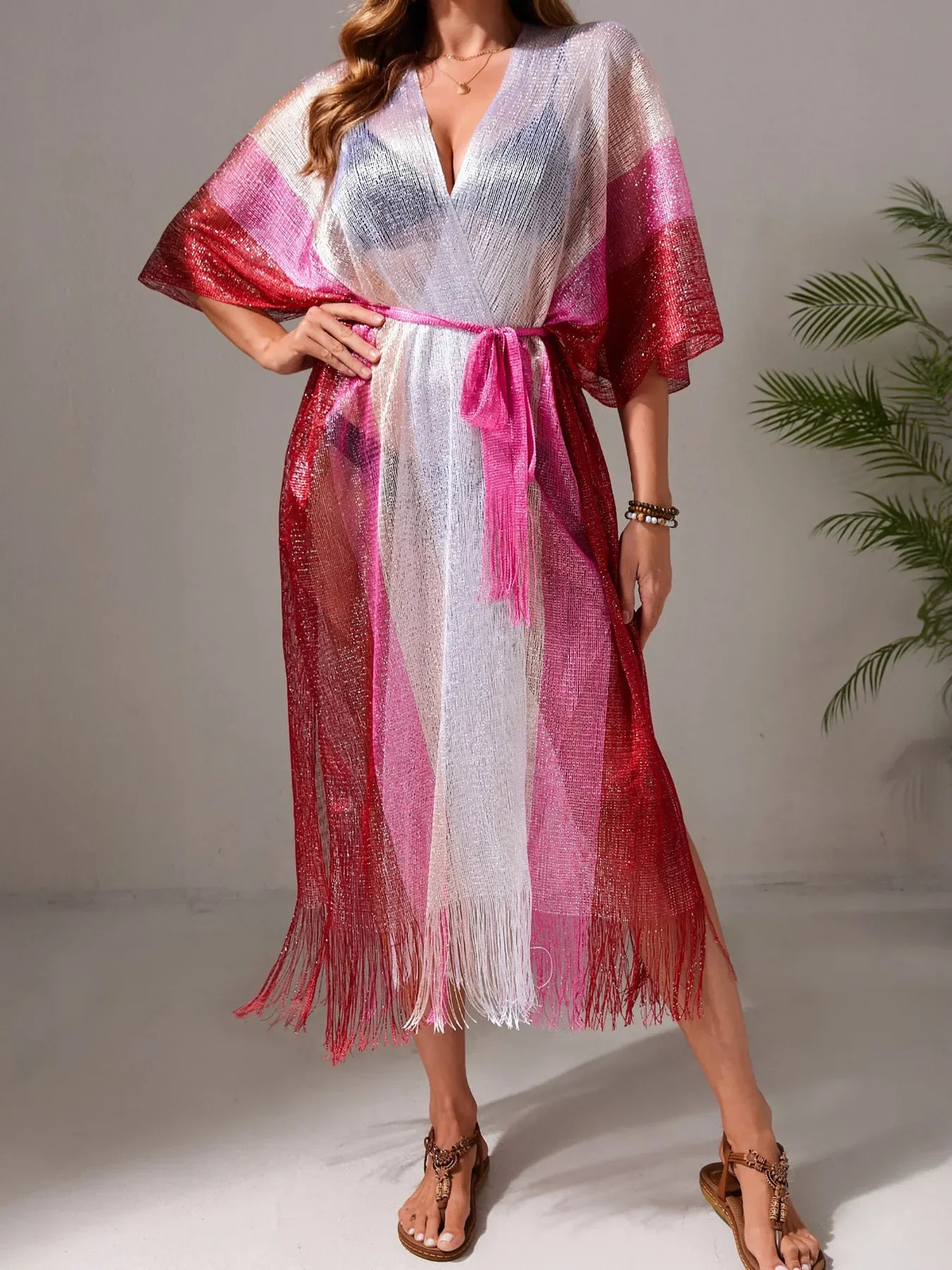 Gradient Fringe Kimono Cover Up One Size - Southern Shores Clothing