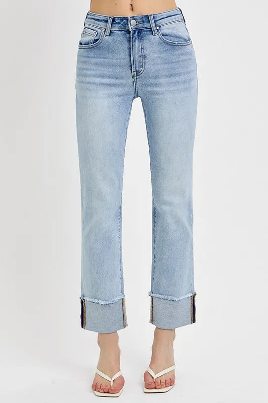 Beach RISEN High Rise Straight Cuffed Relaxed Jeans