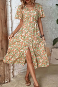Perfee Floral V-Neck Front Slit Dress - Southern Shores Clothing