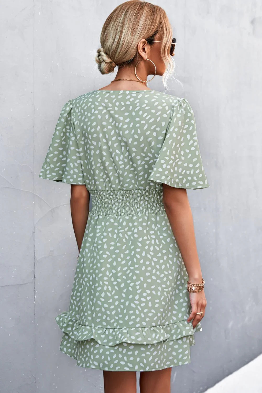 Printed Smocked Waist Layered Surplice Dress - Southern Shores Clothing
