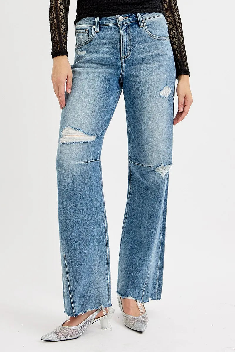 Coastal Inspired Risen Mid Rise Wide Baggy Jeans Plus Size