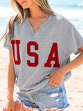 USA Lettering Patch Notched Neck T Shirt - Southern Shores Clothing