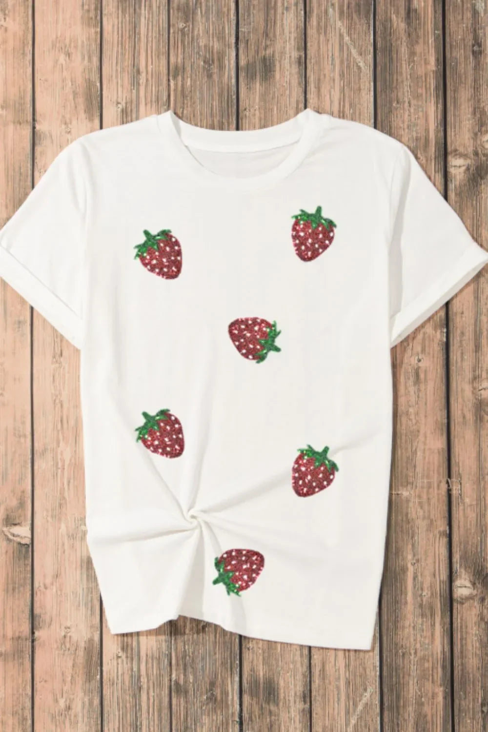 Sequin Strawberry Crew Neck Short Sleeve T Shirt - Southern Shores Clothing