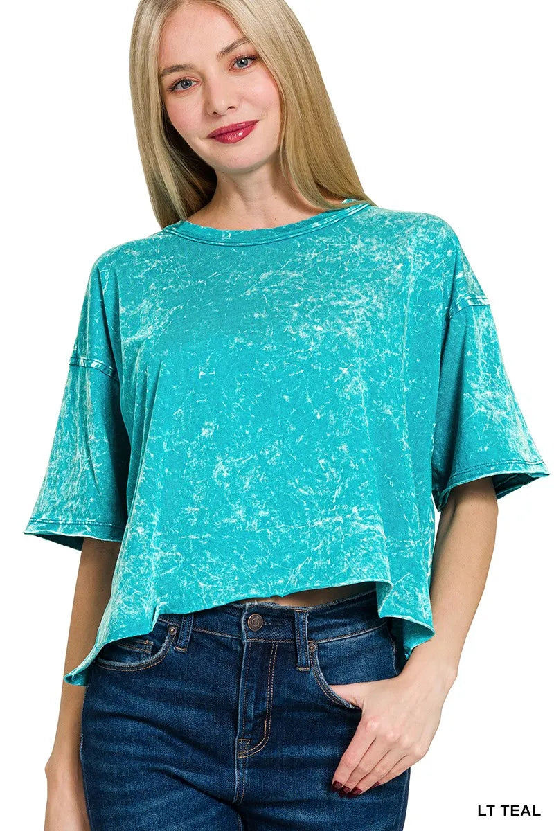 Acid Crinkle Washed Cropped Oversized T Shirt