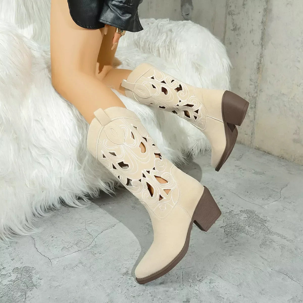 Stylish Cutout Point Toe Cowboy Boots Western - Southern Shores Clothing
