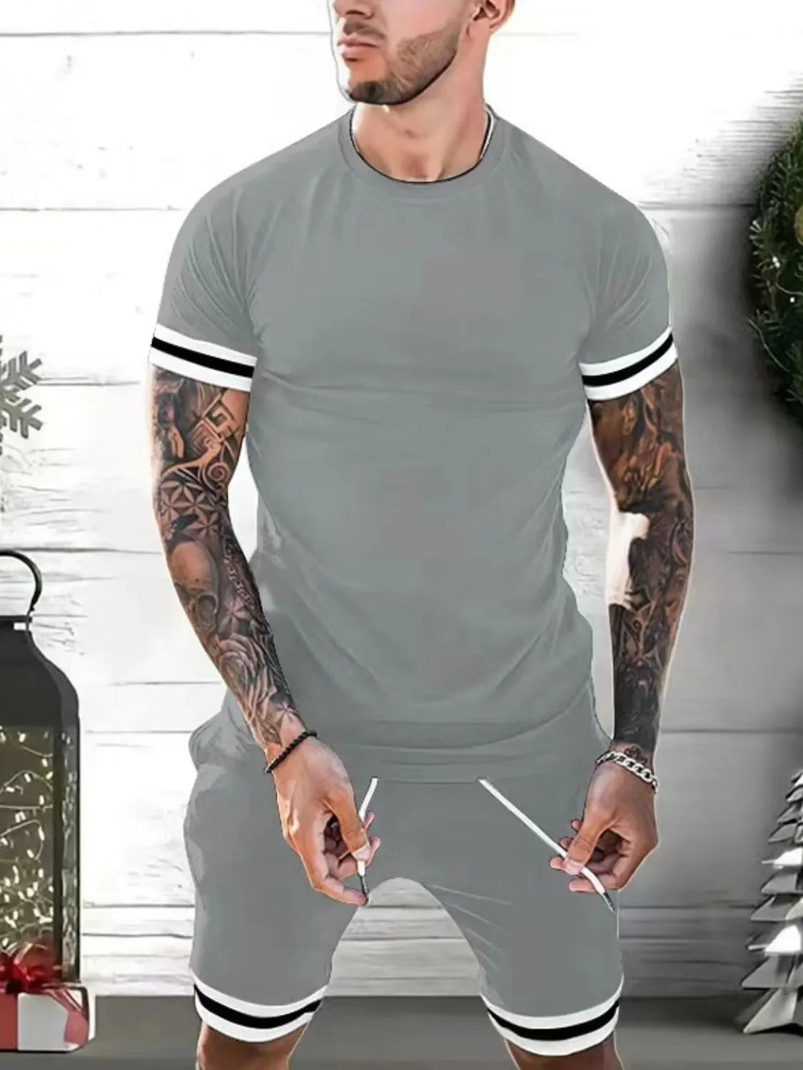 Men's Plus Size Round Neck Short Sleeve Top and Shorts Set - Southern Shores Clothing